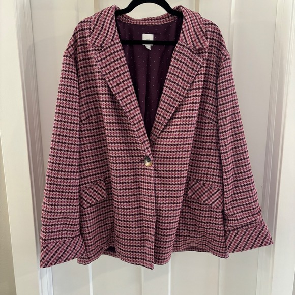 J Jill Womens 3X Pink Purple Houndstooth Blazer Jacket Career Business 3XL - Picture 1 of 5